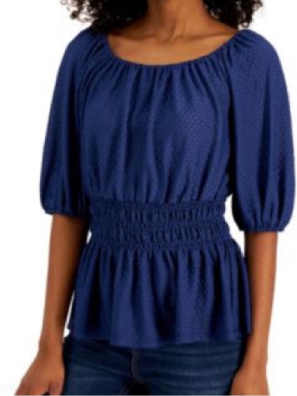 Studio by JPR Navy Smocked Waist Peasant Blouse